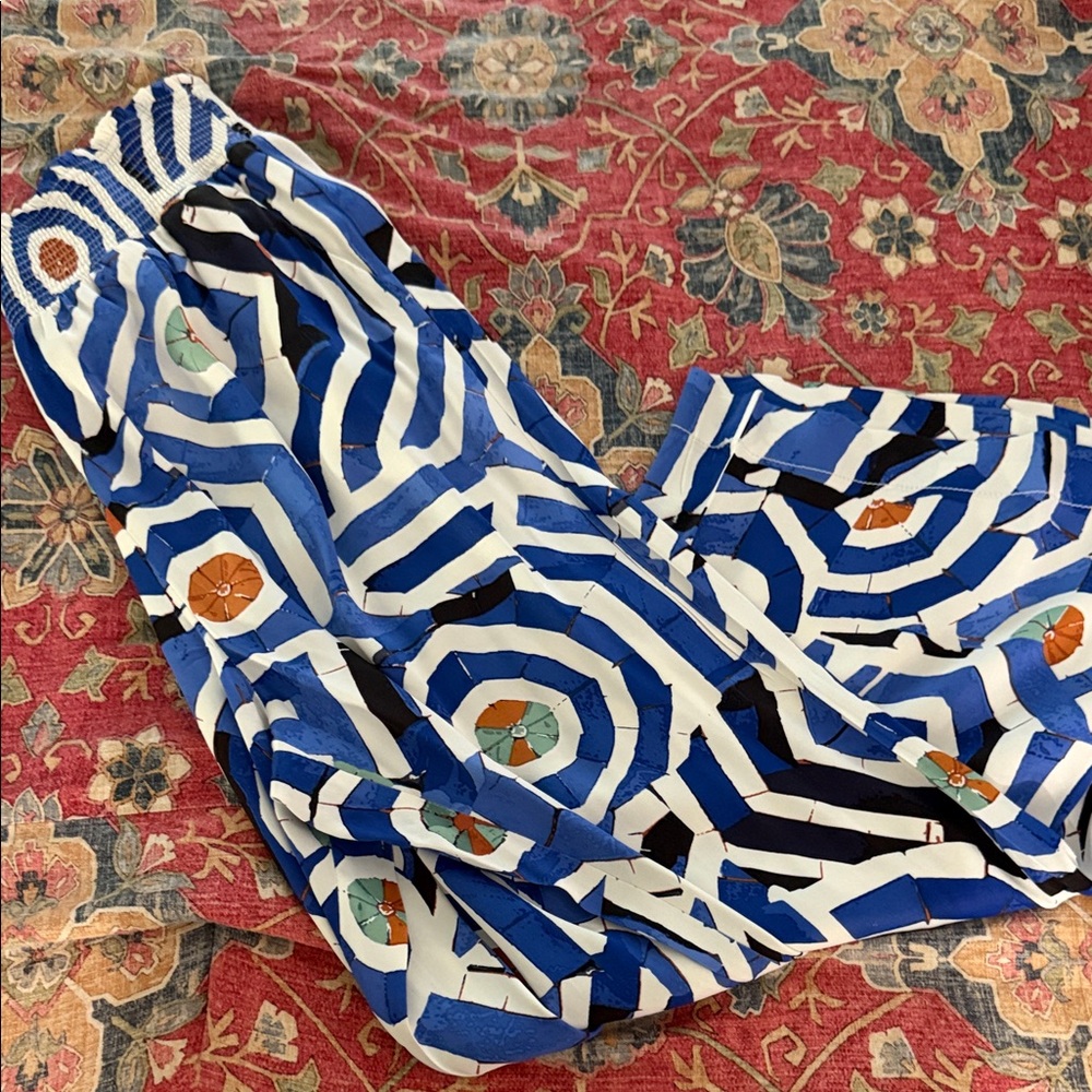 Maeve Blue and White Patterned Pants